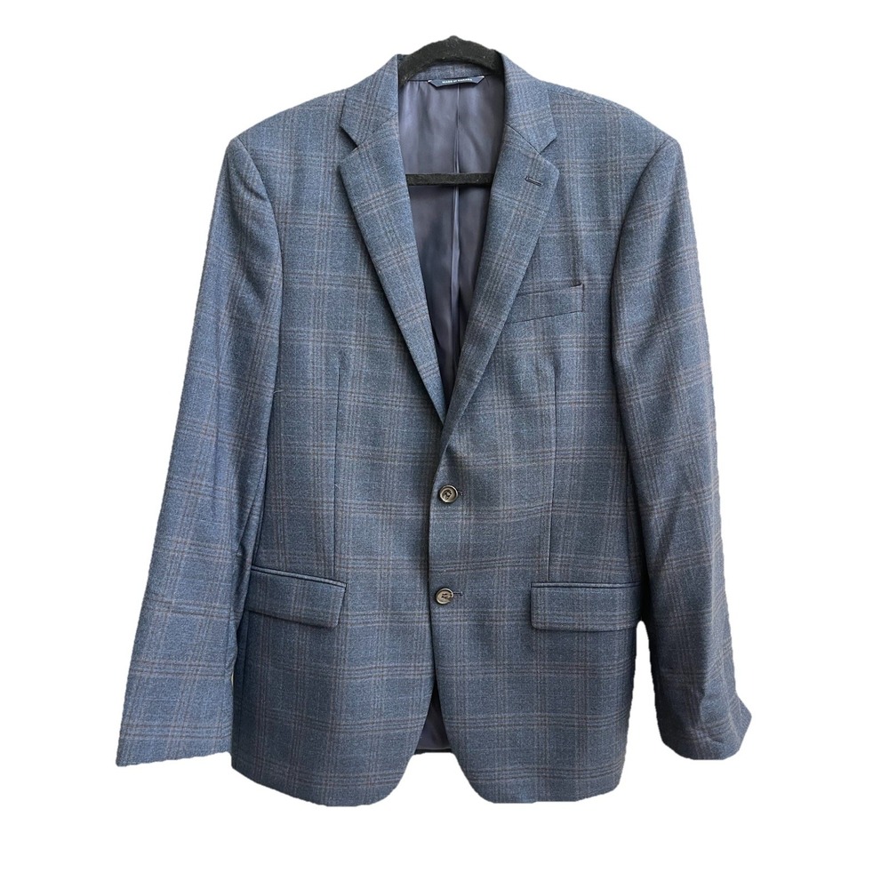 Lauren Ralph Lauren Men's 38 Two Button Suit Jacket Coat Blue Grid ‎ Wool